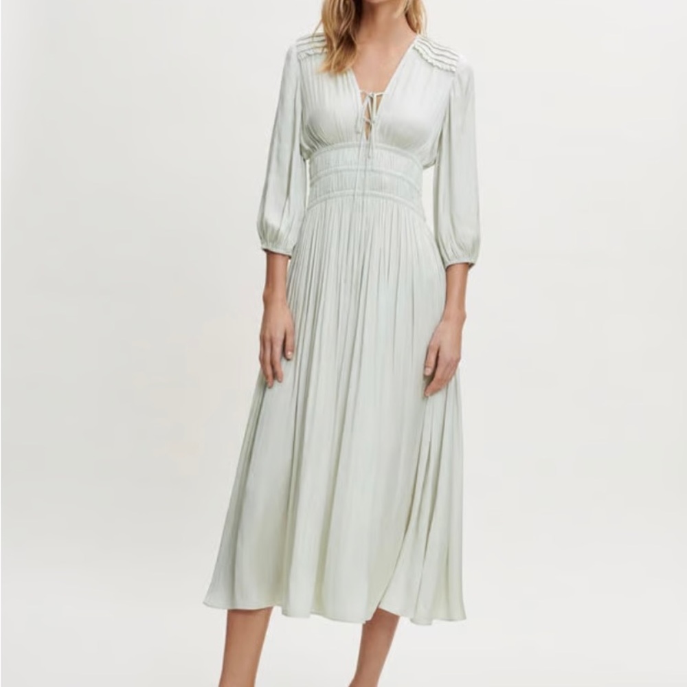 Maje Satin Tie-Up Neck Midi Dress